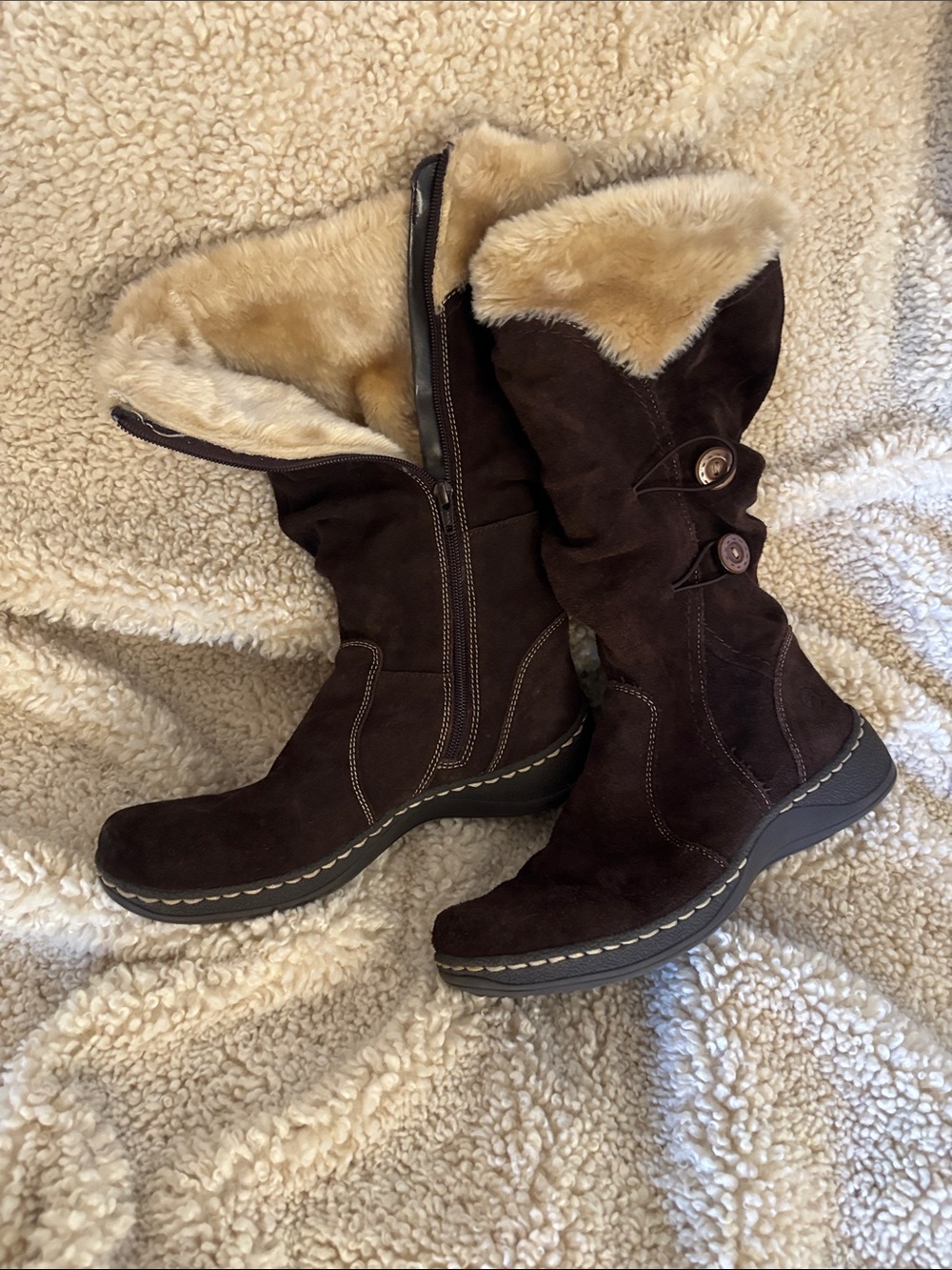 BareTraps Dark Brown Suede Faux-Fur Lined Winter Boots